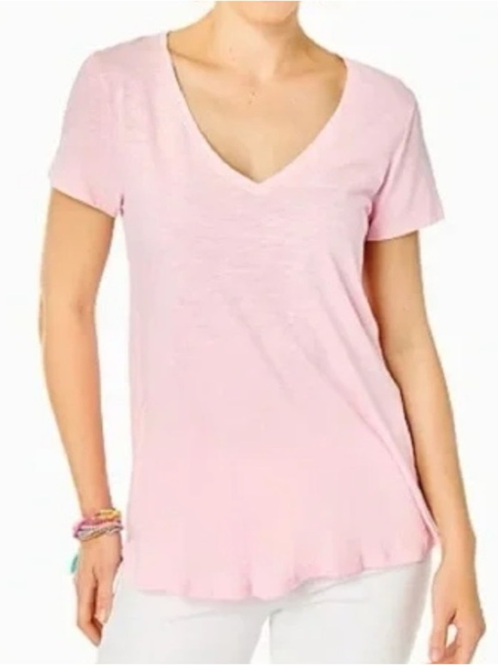NWT Lilly Pulitzer Etta V-Neck‎ Tee Top, Calla Lilly Pink, XL